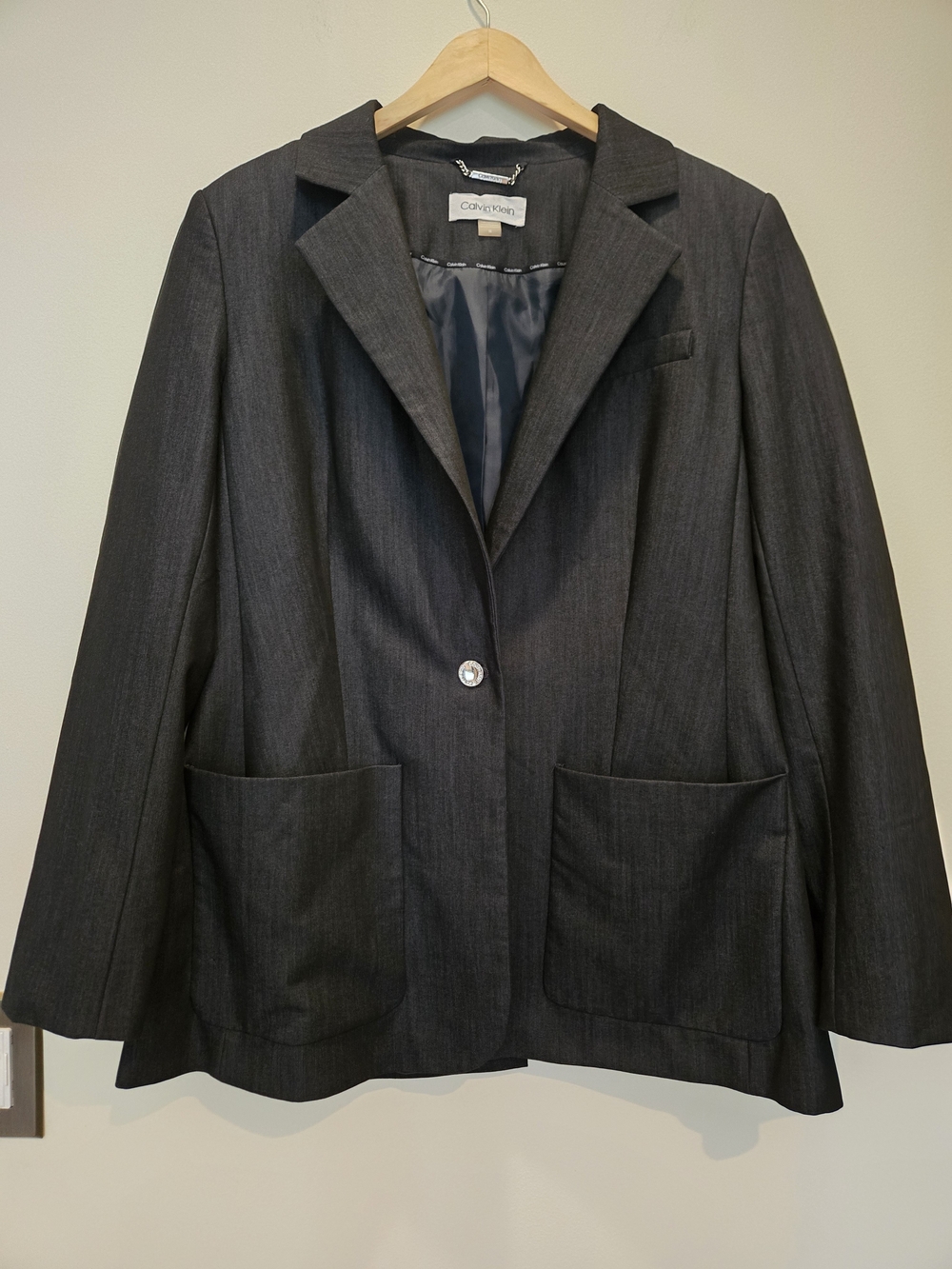 Calvin Klein Women's Navy/Charcoal Single-Button Blazer